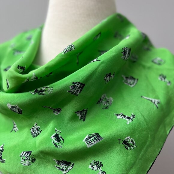 Vintage Accessories - Vintage Paris Souvenir Scarf Kelly Green